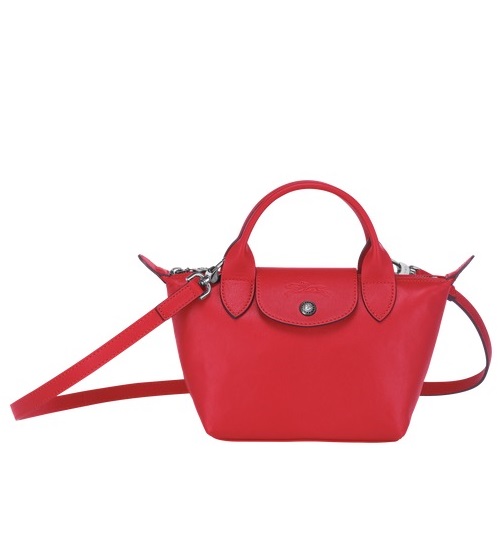 LONGCHAMP Small Le Pliage Cuir Red Leather Top Handle Bag Women’s New $565